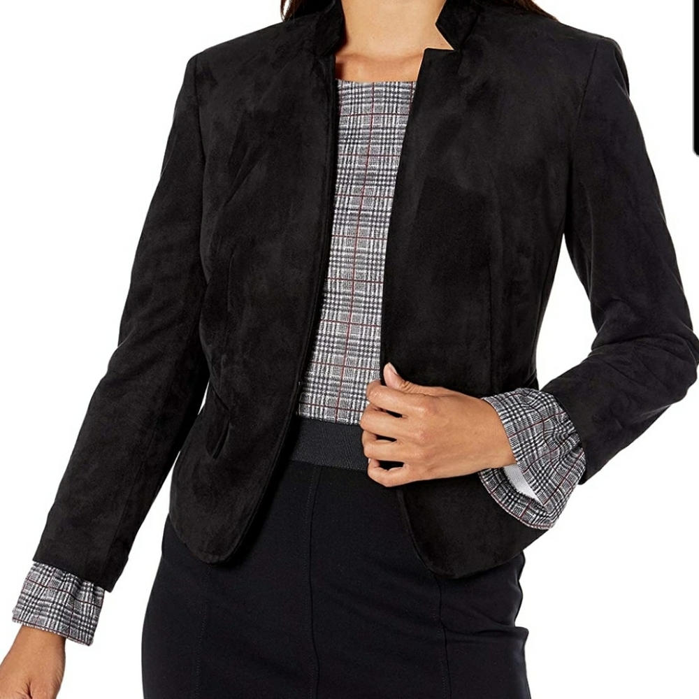 Nine West Suede Collar Kissing Jacket Blazer